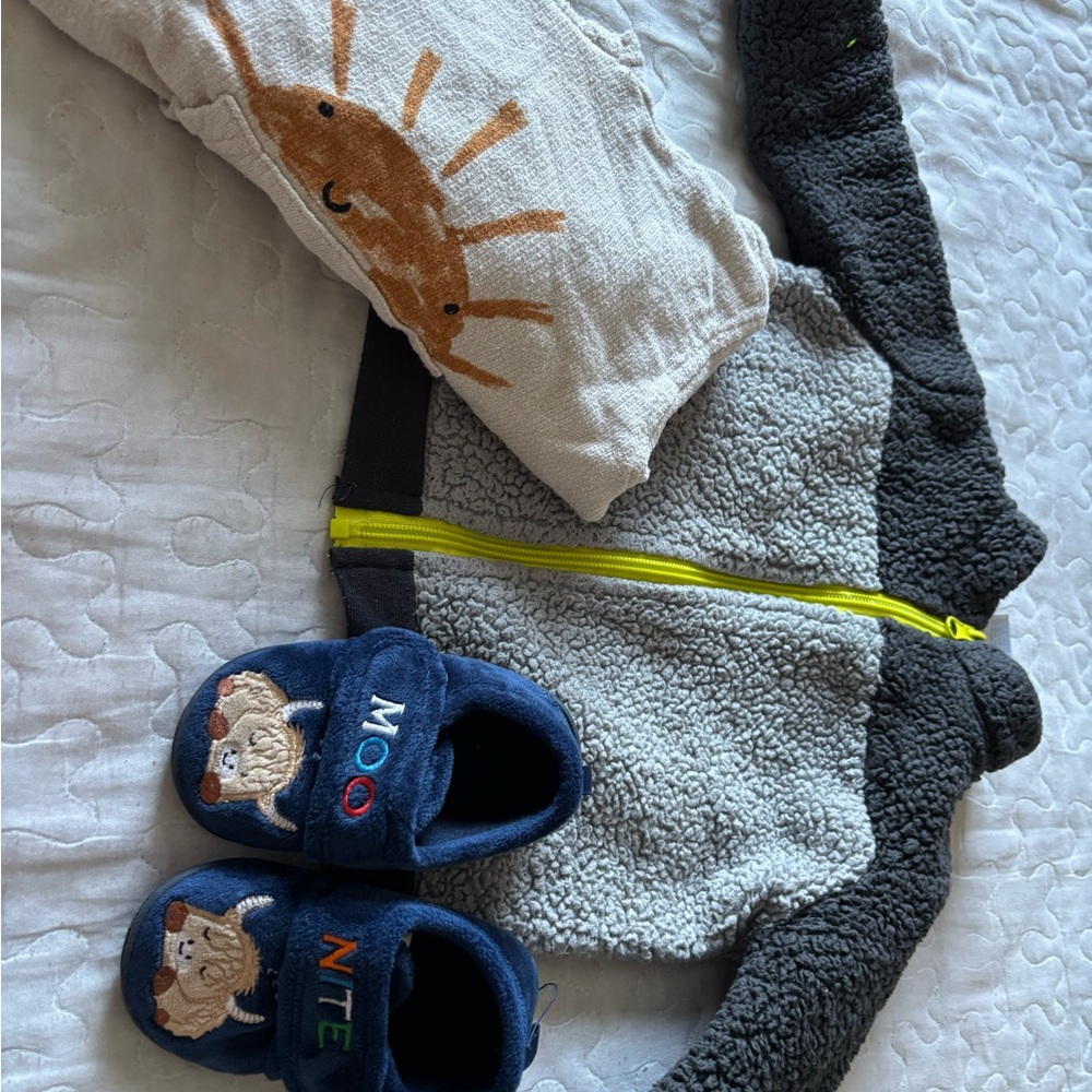 Gray and Black Sherpa Jacket with Yellow Zipper